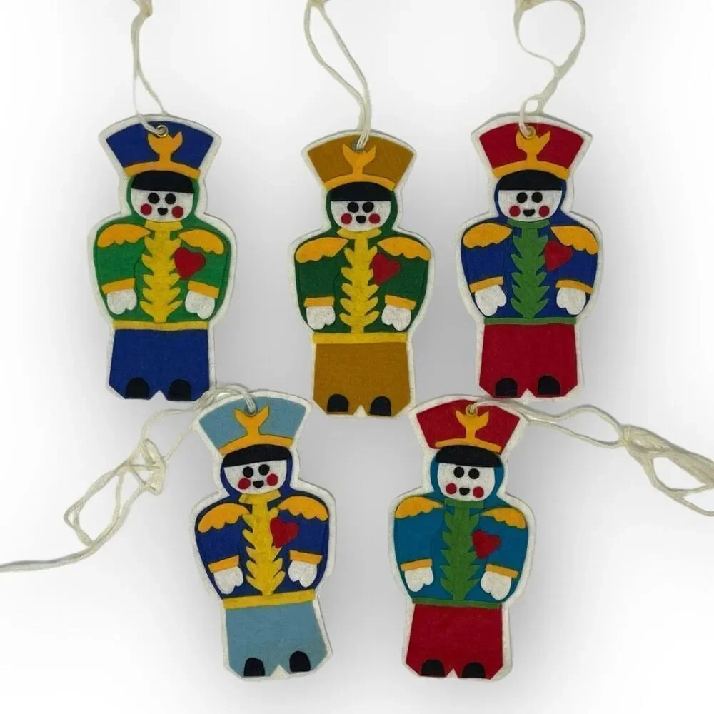 Vintage Felt Christmas Ornament Lot 29 Nutcracker Bear Star Santa Tree Snowman